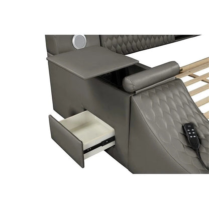 Smart Multifunctional Queen Size Bed Made with Wood in Gray