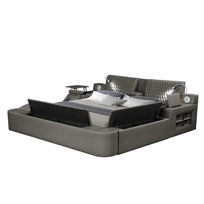Smart Multifunctional Queen Size Bed Made with Wood in Gray