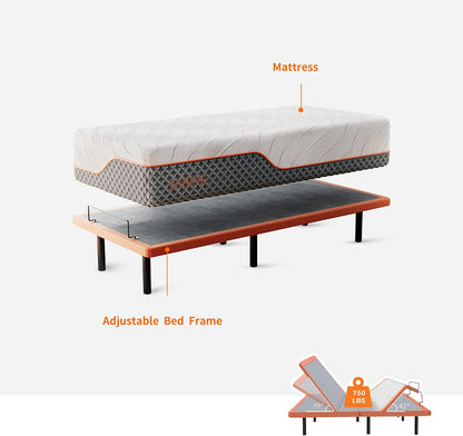 Adjustable Bed Frame + 14" Hybrid Mattress Twin XL, 3000 Series | Luxury Gel Memory Foam(319 Pocket Springs)With Massage, Wireless Remote, USB, under Bed Night Light, Medium Soft