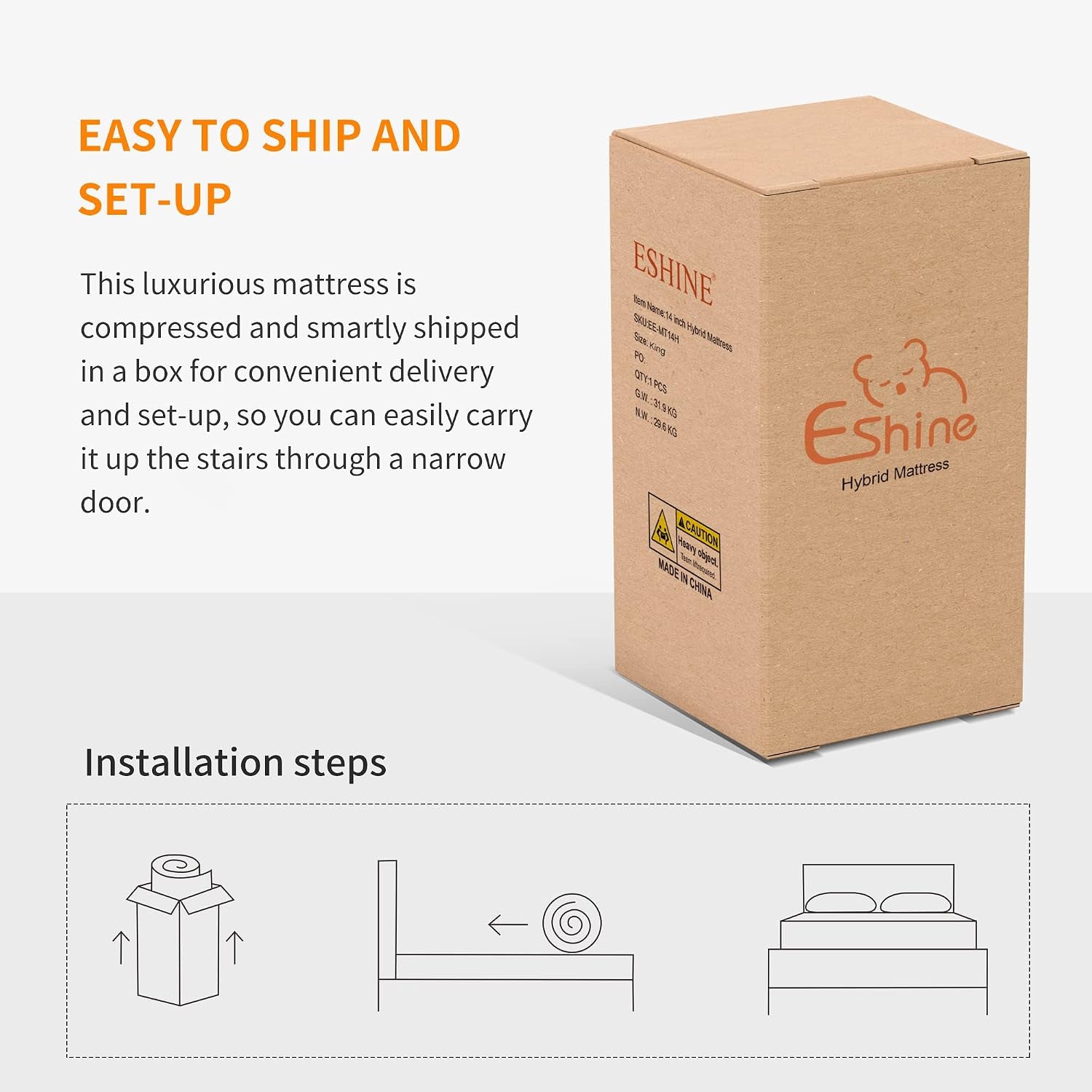12" Hybrid Mattress King(Medium) + Adjustable Bed Frame - Luxury Gel Memory Foam, Upholstered Bed Base with Massage, Wireless Remote, USB, under Bed Night Light, Head and Foot Incline