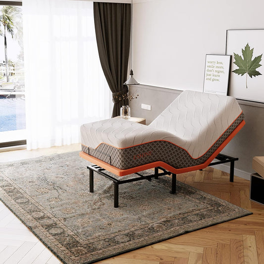 Adjustable Bed Frame + 14" Hybrid Mattress Twin XL, 3000 Series | Luxury Gel Memory Foam(319 Pocket Springs)With Massage, Wireless Remote, USB, under Bed Night Light, Medium Soft