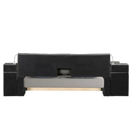 Smart Multifunctional Queen Size Bed Made with Wood in Gray