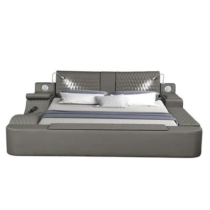 Smart Multifunctional Queen Size Bed Made with Wood in Gray